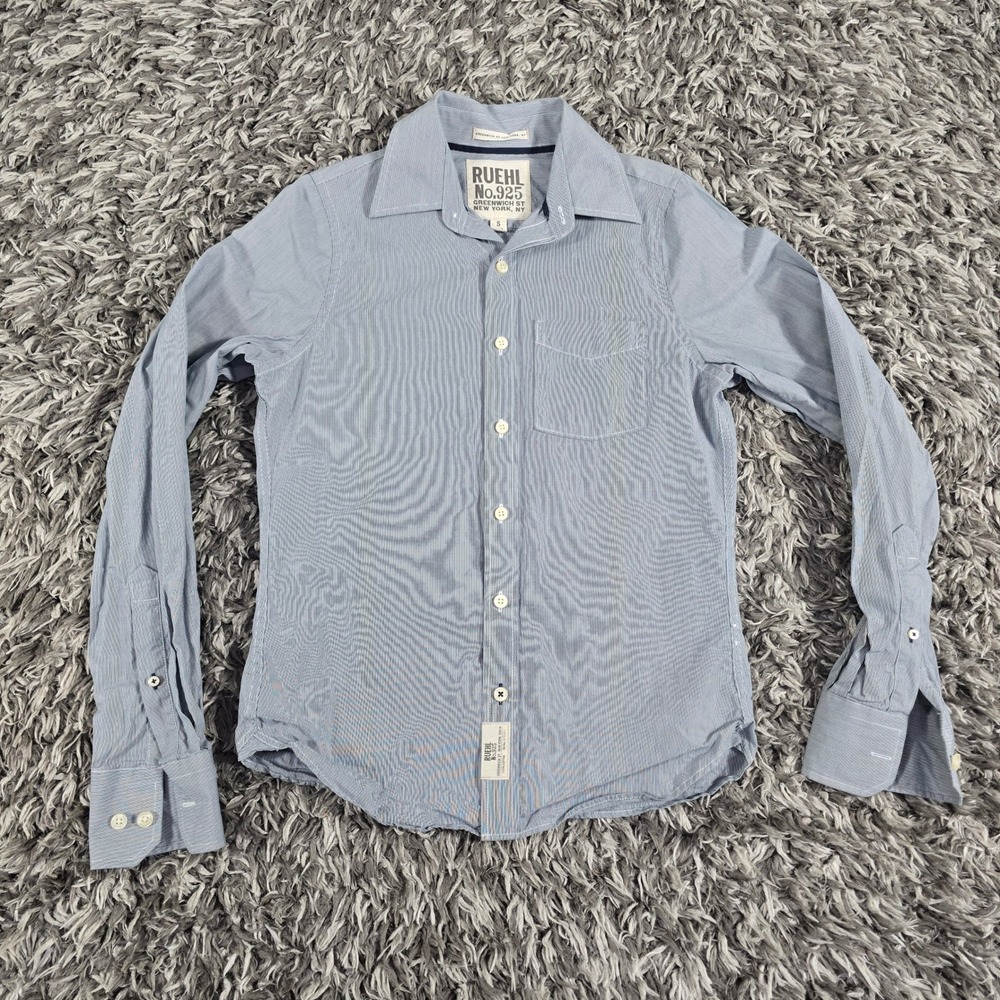Ruehl No. 925 Mens Small Blue White Micro Pinstripe Cotton Button Down Shirt